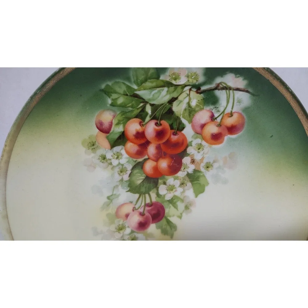 Antique Three Crown China Plate Germany Hand Painted Cherry‎ Blossoms Gold Gilt